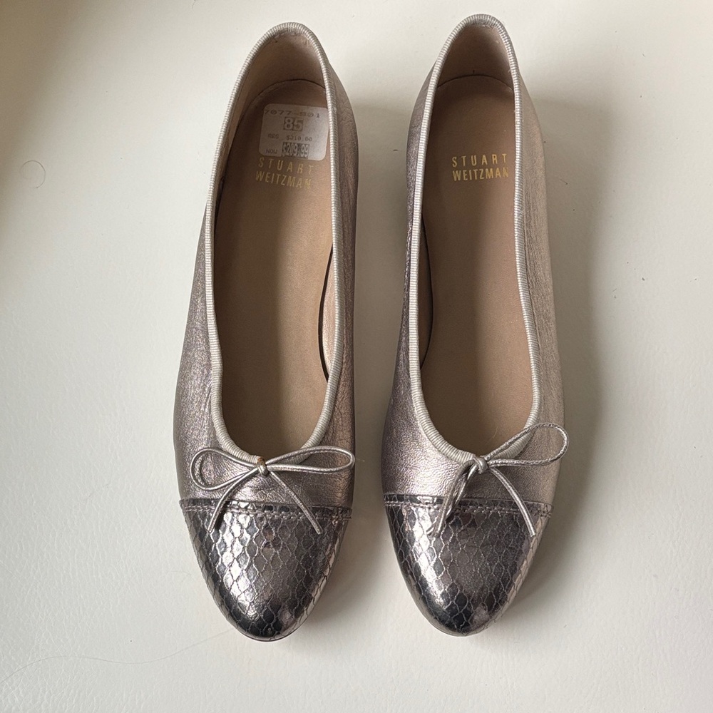 Stuart Weitzman Metallic Ballet Flats with Bow